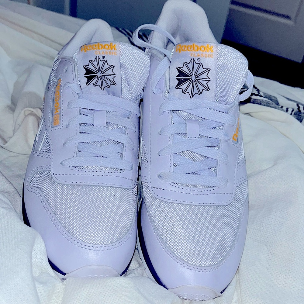 Reebok Women's Classic Leather Sneakers in Lilac Frost/Gold/Orchid size 8